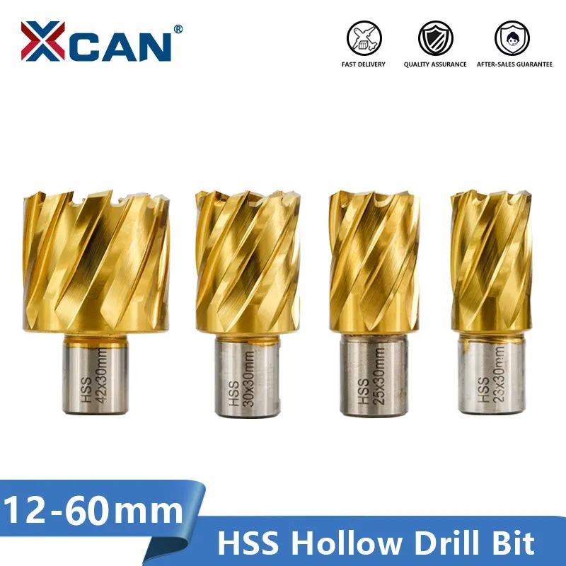 XCAN HSS Hollow Drill Bit 12-60mm TiN Coating Core Drill Bit Weldon Shank Annular Cutter For Metal Cutting Magnetic Drill Bit