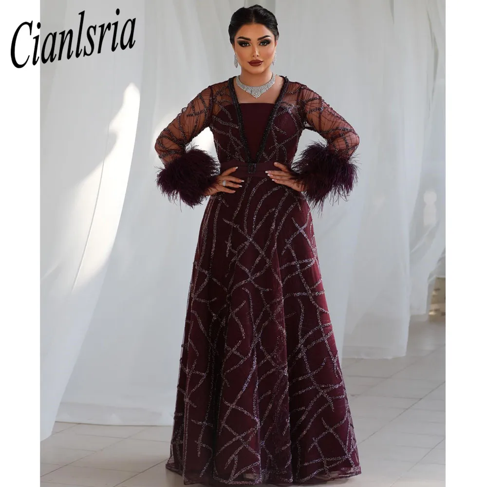 

Luxury Burgundy Dubai Evening Dresses for Women Wedding Square Neck Cap Sleeves Arabic Muslim Formal Party Gowns
