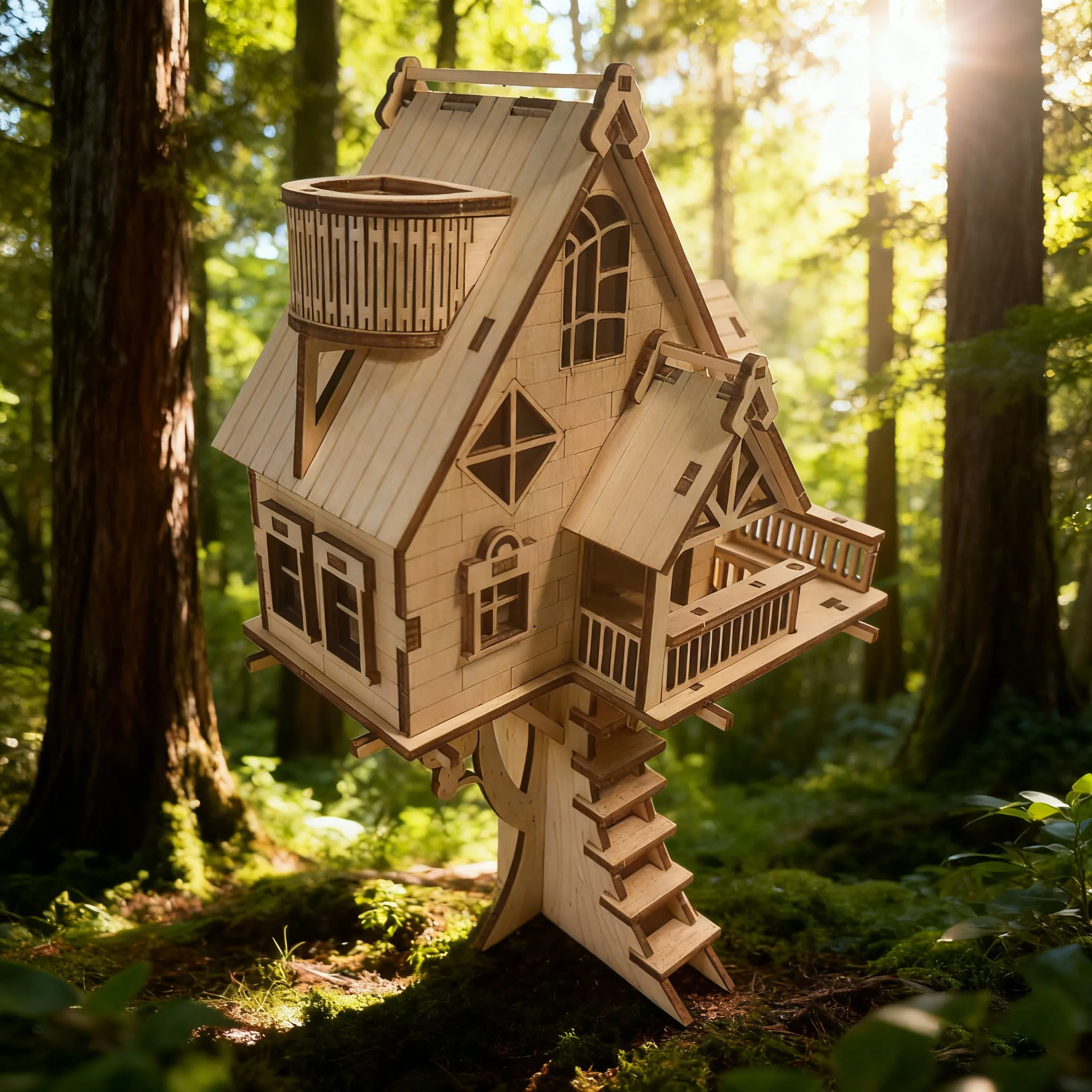DIY Holzbaum-förmiges Haus Modellbausatz 3D-Puzzle Konstruktion Spaßset Holzbausteine Weihnachts- und Halloween-Geschenk