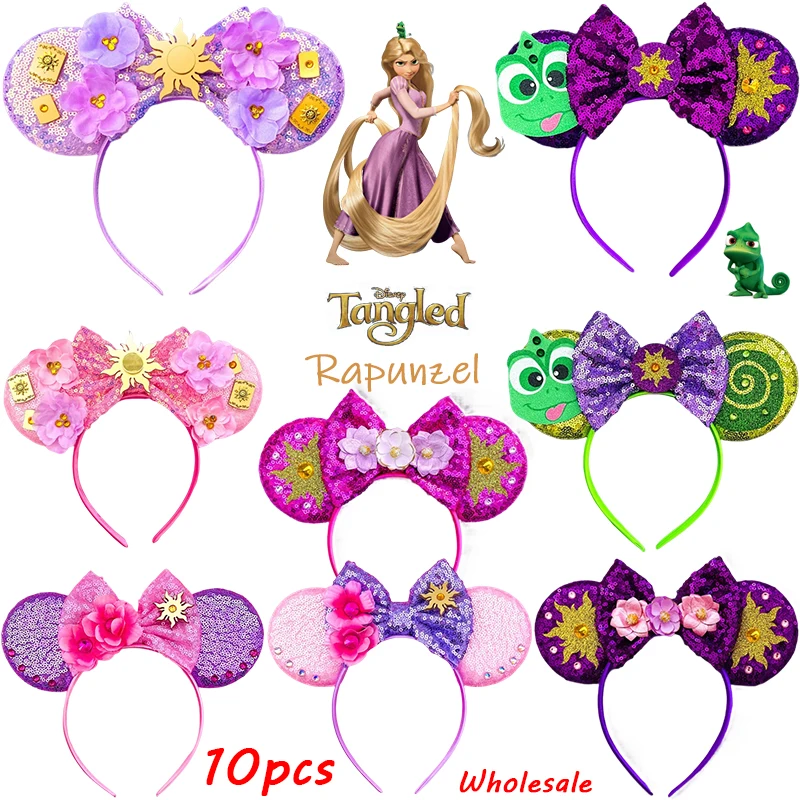 

10 Pcs Wholesale Disney Rapunzel Hair Accessories For Girls Sunflower Ears Hairbands Women Chameleon Tangled Headbands Kids Gift