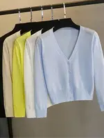 Korean New Cardigan Women Summer  Leisure Sweater All Match Elegant Thin Simple Fashion Slim Soft Stretchy Knitted Solid Top