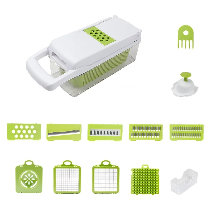 野菜チョッパー、15-in-1多機能フードチョッパー、サラダ、ジャガイモ、ニンジン、ニンニク用の容器付き野菜カッター