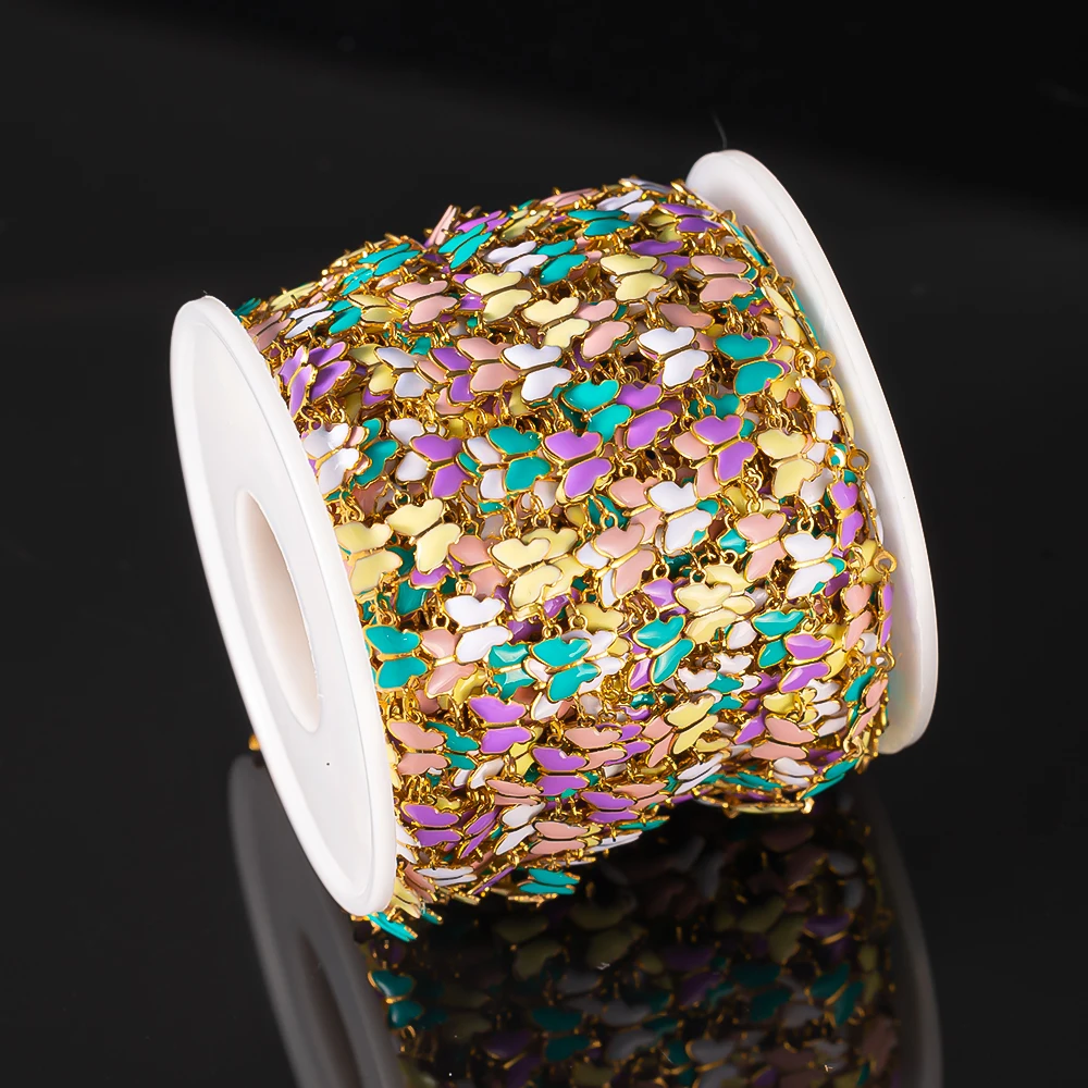 1Meter Edelstahl bunte Schmetterling Emaille Perle Glieder kette für DIY Halskette Armband Schmuck Herstellung Großhandel Zubehör
