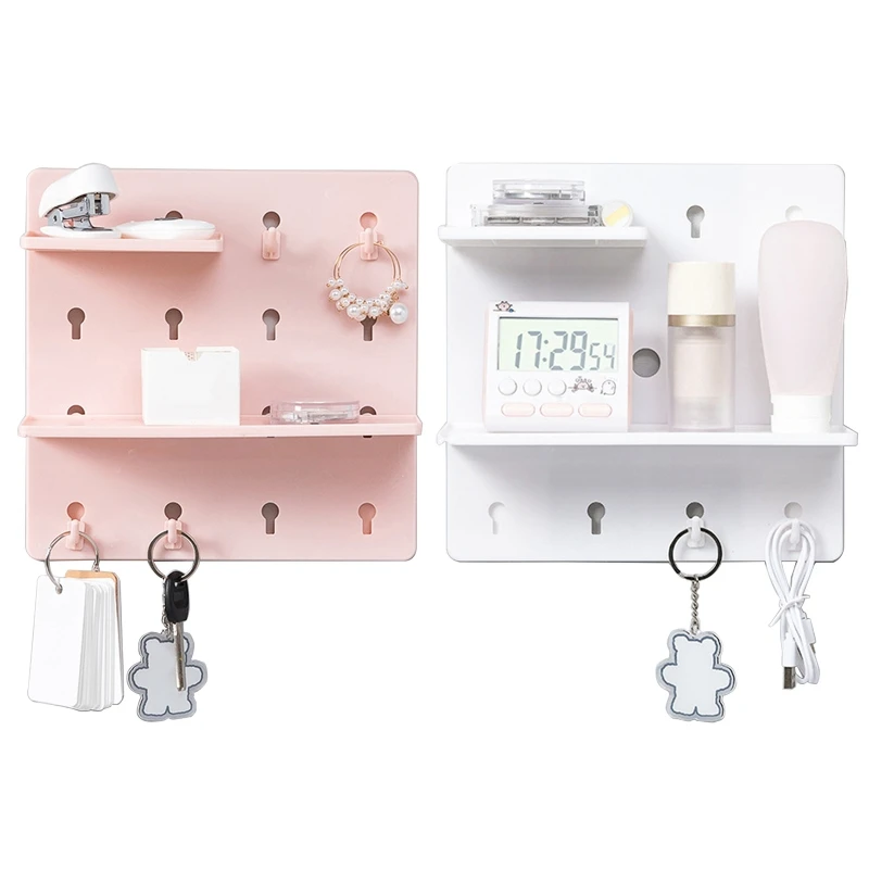 

Wall Mounted Storage Rack Home Plastic Floating Shelf with Hooks Hanging Holder for Home Kitchen Bedroom Bathroom Drop shipping