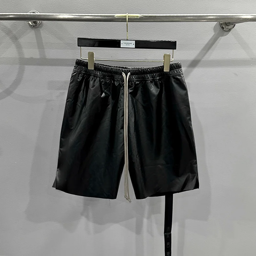 

24ss High Street Rick New Summer Shorts for Men PU Leather Short Pants Ro Owens Drawstring Straight Casual Short Pants