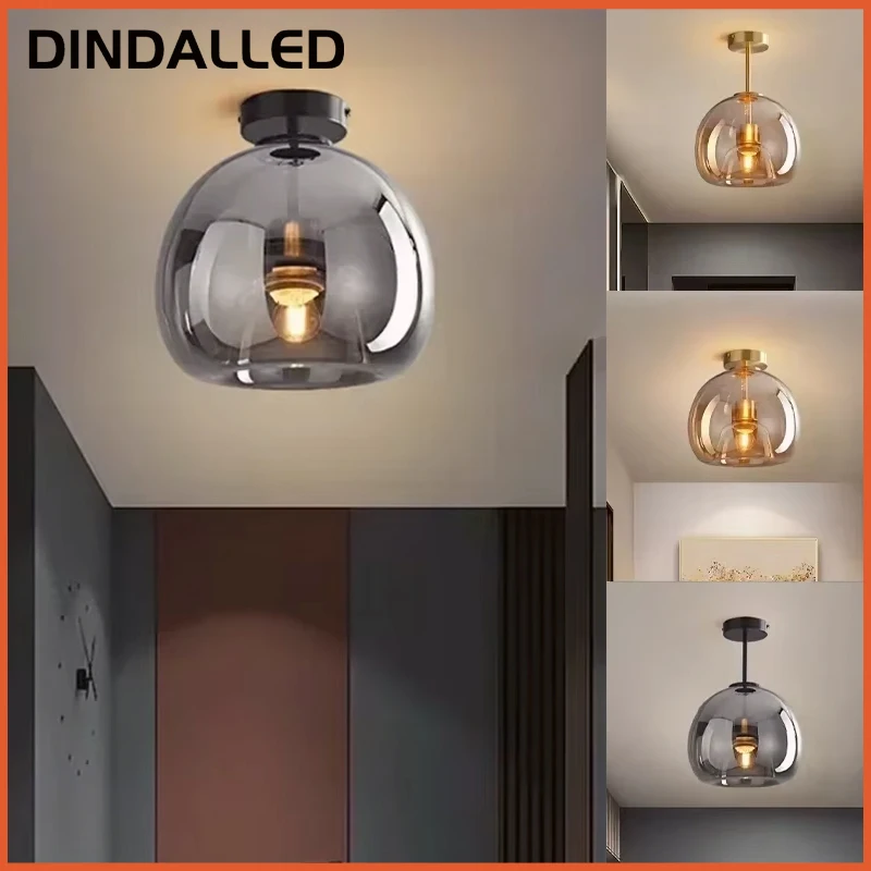 DINDALLED Nordic LED โคมไฟเพดานกระจกสําหรับห้องนั่งเล่นห้องรับประทานอาหารโคมไฟทางเดินในร่ม Creative Home Decor โคมไฟ 1