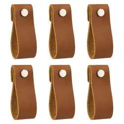 Luxury Handmade Brown Leather Drawer Pulls - Set of 6 (6PCS - Lot)