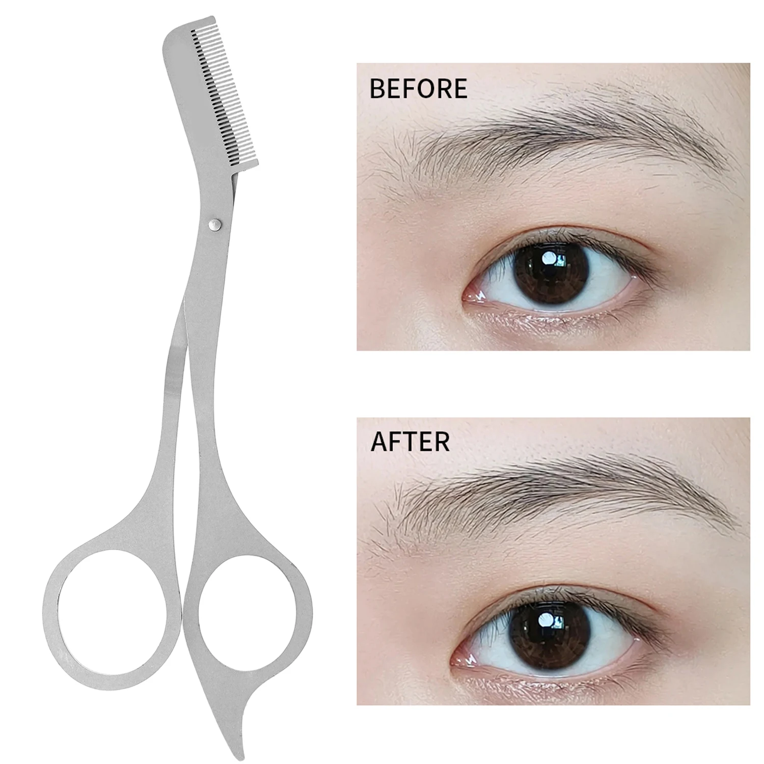 Stainless Steel Eyebrow Trimming Scissors with Comb for Grooming