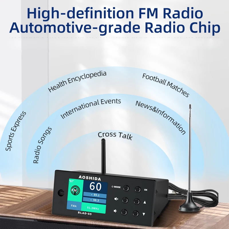 AOSHIDA BLAD-S5 Bluetooth FM Audio Reciver Bluetooth5.1 Converter 20 Meters Strong Signal RM Radio ES9038 Decoding USB DAC OPA16