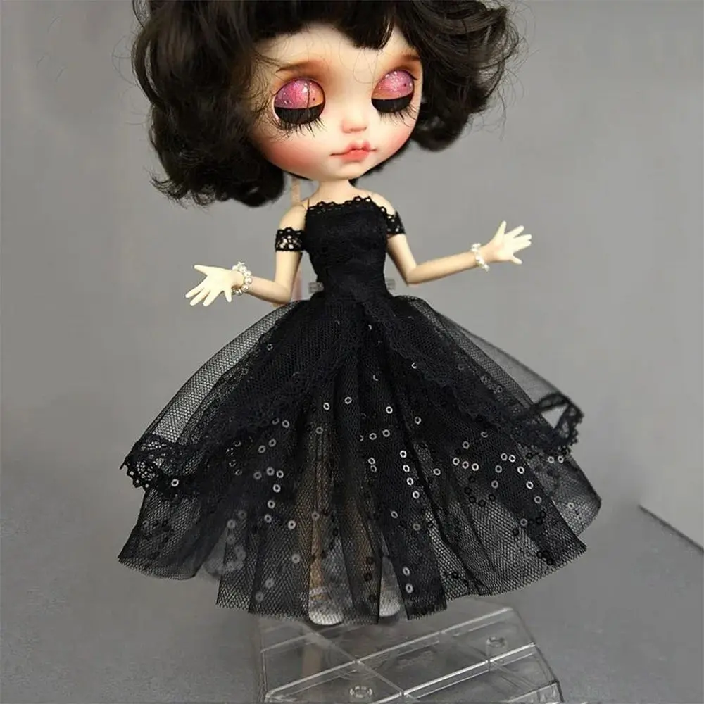 Mini schwarzes Prinzessinnen-Puppenkleid, mehrschichtiges Spitzen-Tutu, gepunktetes Puppenkleid für Blythe-Puppen, Partykleid für BJD, Blythe-Puppenkleidung – Detail 7