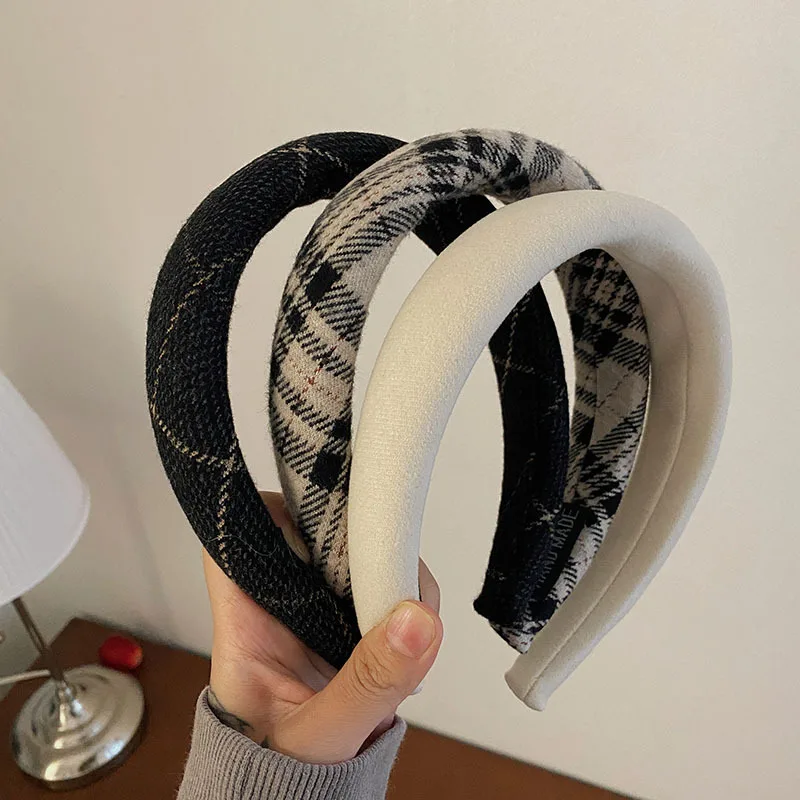 

Simple and Versatile Autumn and Winter Plaid Hairbands, British High-end Wide Brimmed Headbands, Retro Wash Hair Accessories