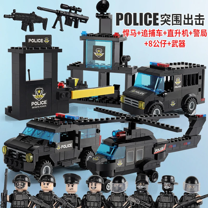 City Police Station Building Blocks Swat Team Figures Arma Camion Elicottero Auto Mattoni Giocattolo Fai Da Te Per Ragazzo Bambini Regalo Di Compleann