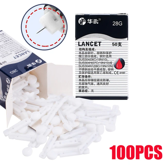 100Pcs Sterile Lancets Kit for 28g Pen Glucose Meter Disposable Needles Measuring Blood Sugar Level Medical Diabetes Accessories