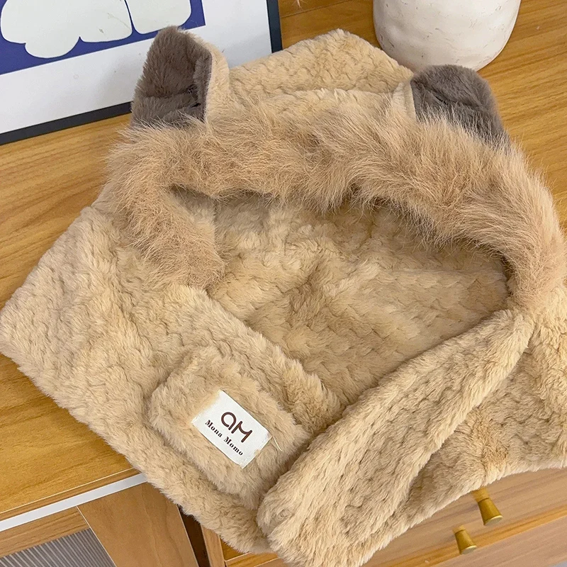 Bufanda tejida con orejas de zorro para mujer