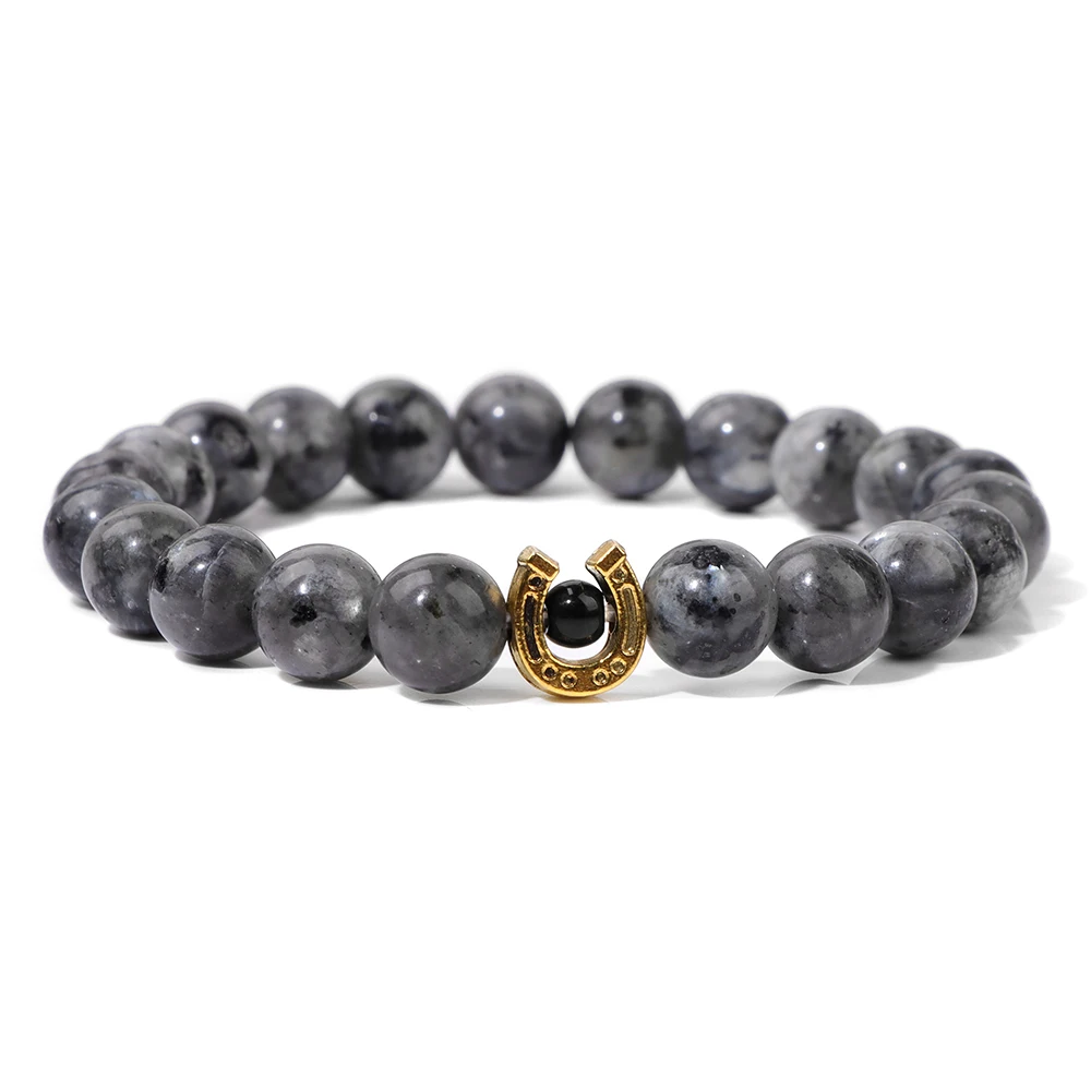 Lucky Horseshoe Natural Stone Beaded Bracelets For Women Men