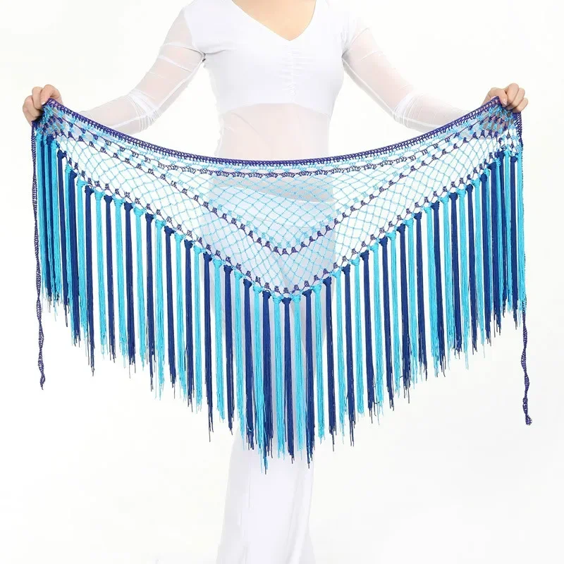 

5 цветов, аксессуары для одежды для танца живота, многоцветные длинные треугольные ленты с кисточками, ручная вязка, шарф для танца живота