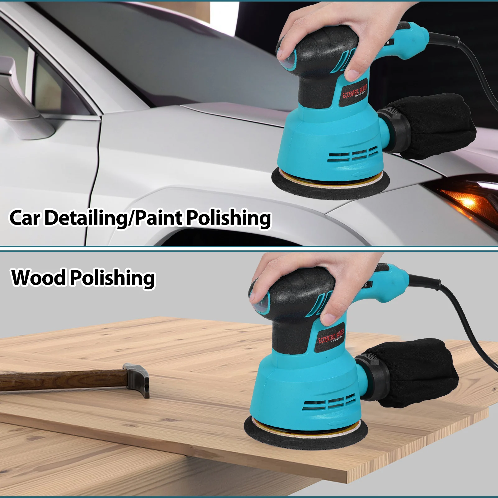 Random Orbital Sander 300W 13000RPM Electric Orbital Sander with 6 Variable Speeds Palm with 5Pcs Sandpapers and Dust Bag