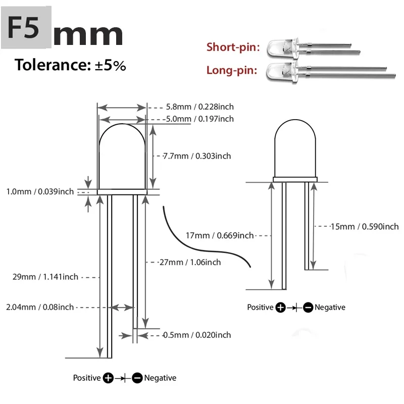 Description Picture 2 of item100pcs DIP LED 5mm Diode light DIY White Yellow Red Blue Green Round Water Clear 3mm Light Emitting Diodes Lamp F5 Beads
