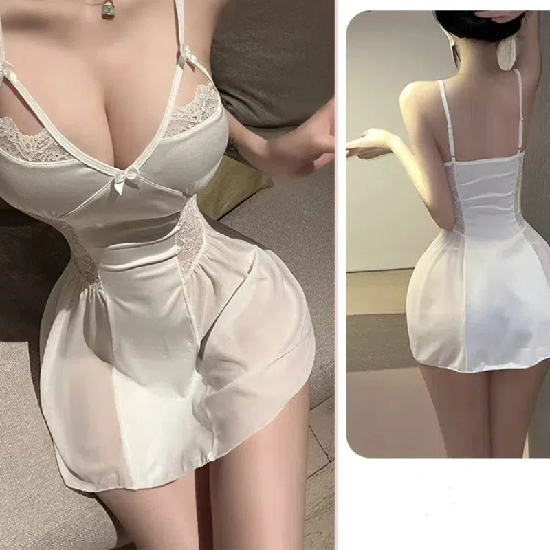 Sexy Nightie Women Suspender Nightdress Backless Split Night Dress Lingerie Nightgown Sleep Tops Satin Pajamas