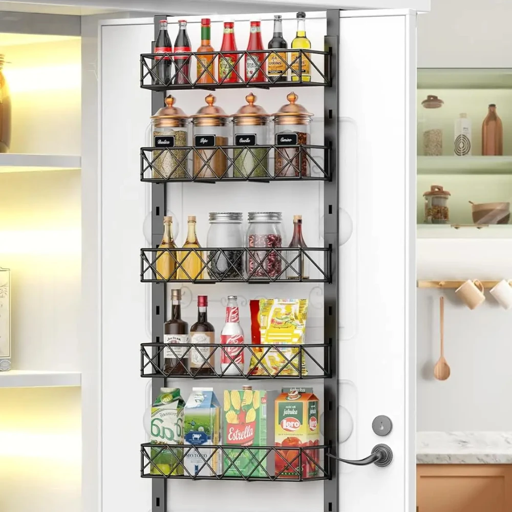 Multi-Layer Wall Mount Rack Bathroom Pantry Door Shelf And Pantry Organizer Storage Racks With Adjustable Basket Kitchen Storage kitchen storage cabinet