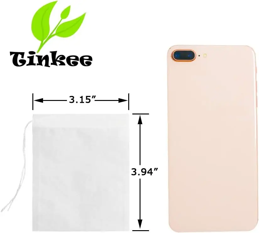 Disposable tea filter bags drawstring set of 100 for loose leaf tea