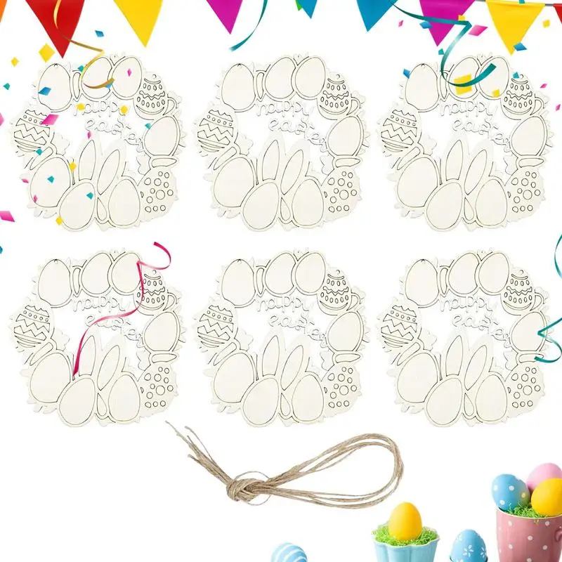 

Пасхальные украшения из необработанной древесины, 6 шт., искусственные украшения в форме венка для творчества, пасхальные украшения, подвесные украшения