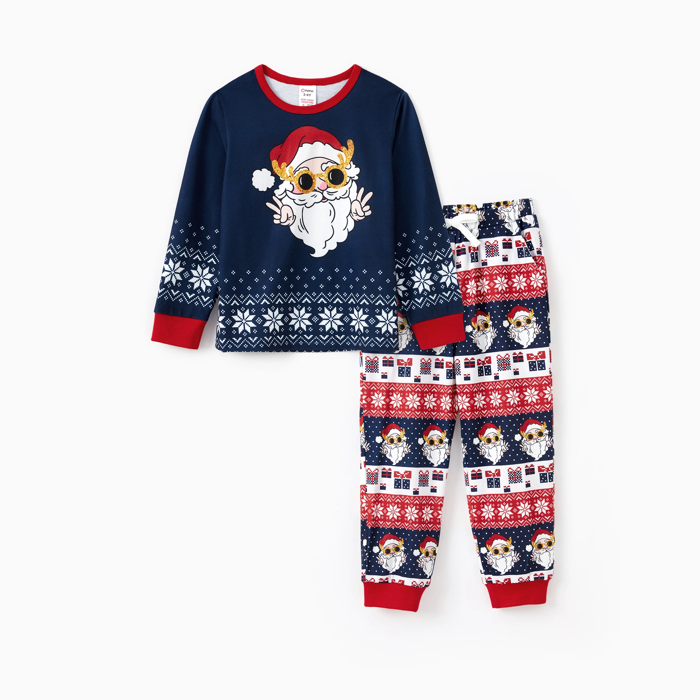 thumbnail image 5 of Conjuntos de pijamas navideños familiares a juego con divertidos dibujos de Papá Noel con gafas de sol (resistentes al fuego), 5 of 5