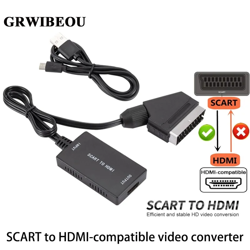 GRWIBEOU SCART to HDMI Converter with Cable 1080P Scart in HDMI Out HD