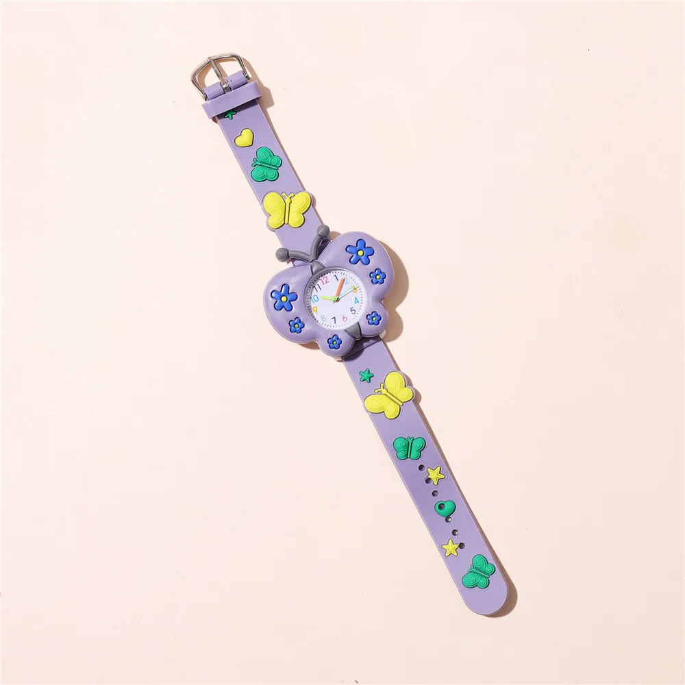 2 colors Butterflies Dial silicone Quartz Watch For Children Kids Wristwatch 3