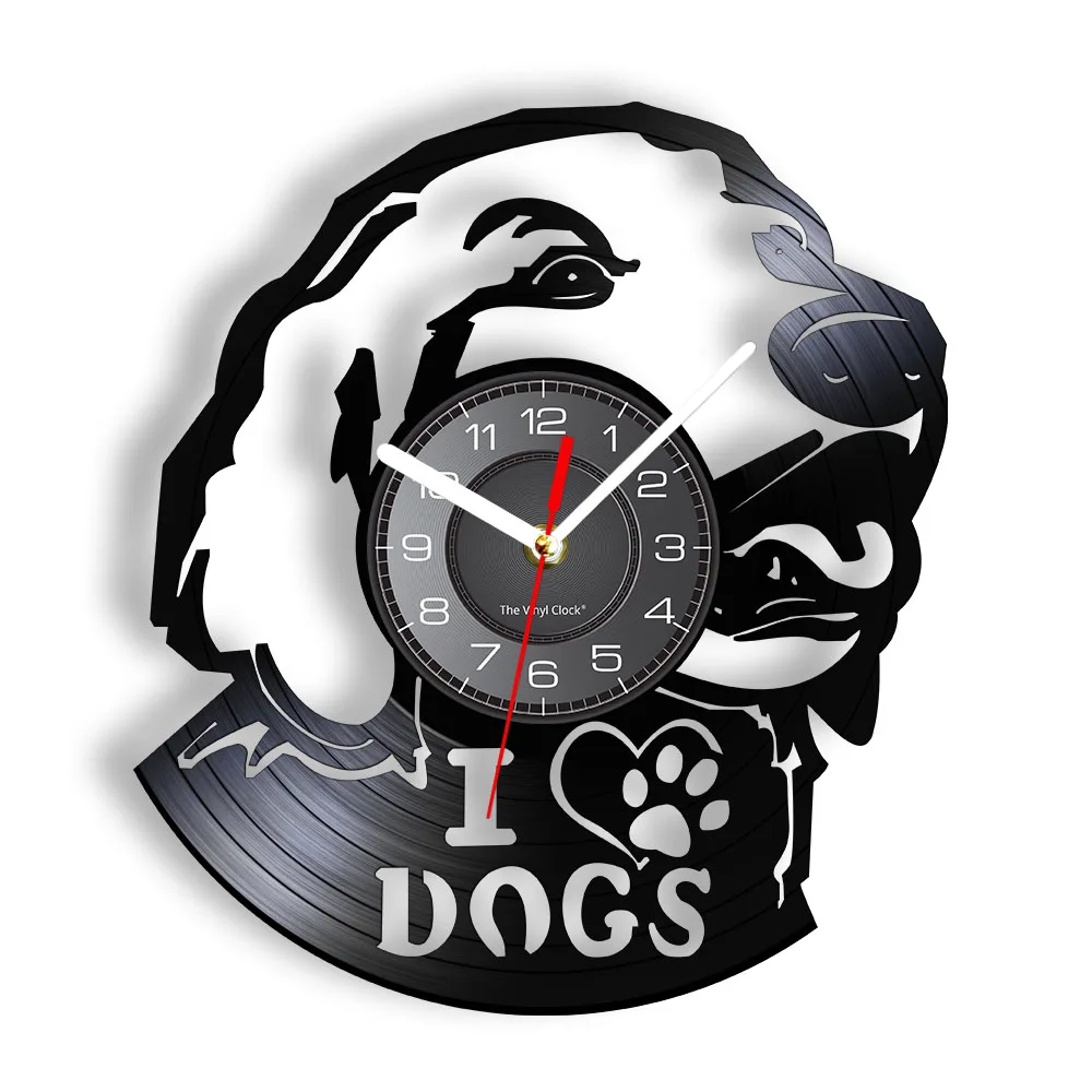 

I Love Dogs Wall Clock Labrador Portrait Vinyl Record Home Decor Puppy Pet Dog Doggy Wall Watch Silent Quartz Clock For Bedroom