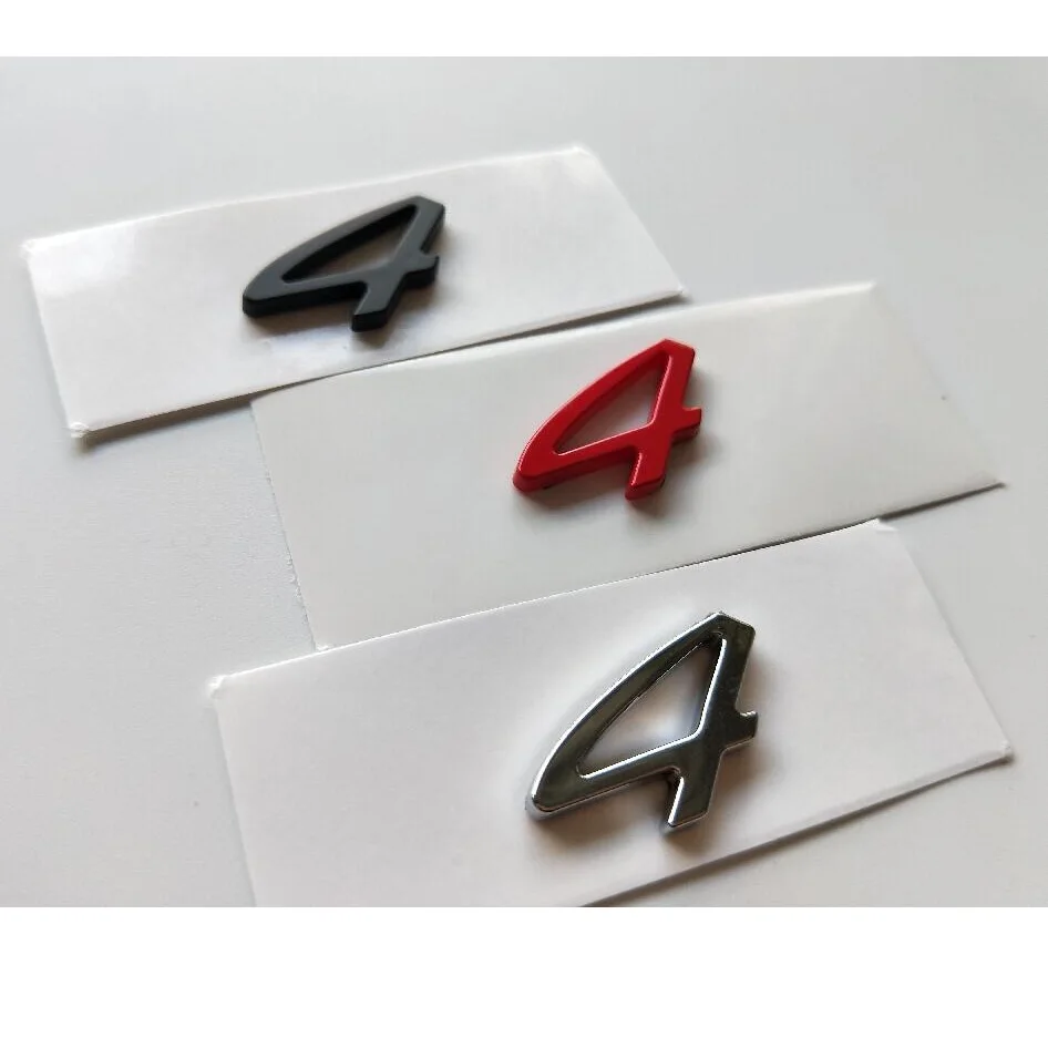 Chrome Silver Matt Gloss Shiny Black Trunk Letters "4" Emblemi