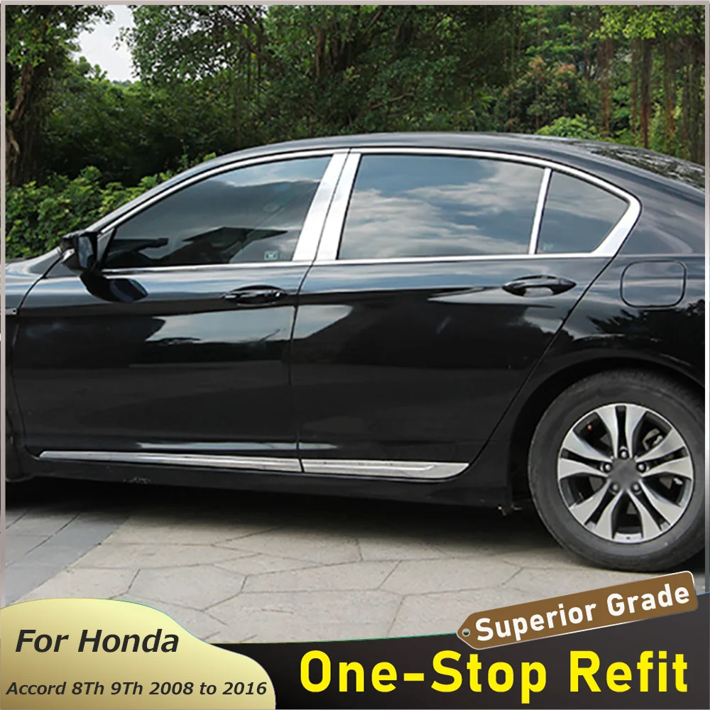 

Внешние молдинги для автомобиля Honda Accord 8, 9, 2008-2016, нержавеющая сталь, оконная стойка, отделка, накладные полосы, наклейка