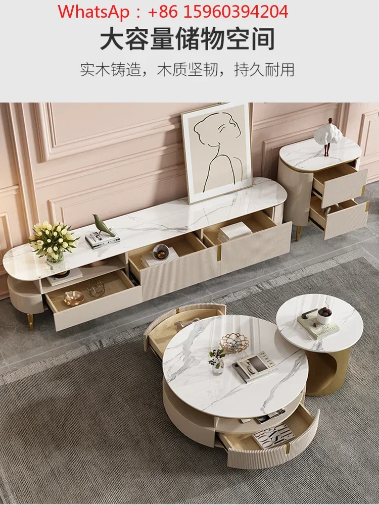 Cream wind, rock slab, coffee table, TV cabinet, modern simple living room, round Italian light luxury storage table