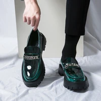 Chaussures en cuir à grosse tête pour hommes, semelles épaisses, taille haute, en cuir verni brillant, décontractées, mocassins à talons épais, chaussures tendance pour coiffeur, nouvelle collection 1