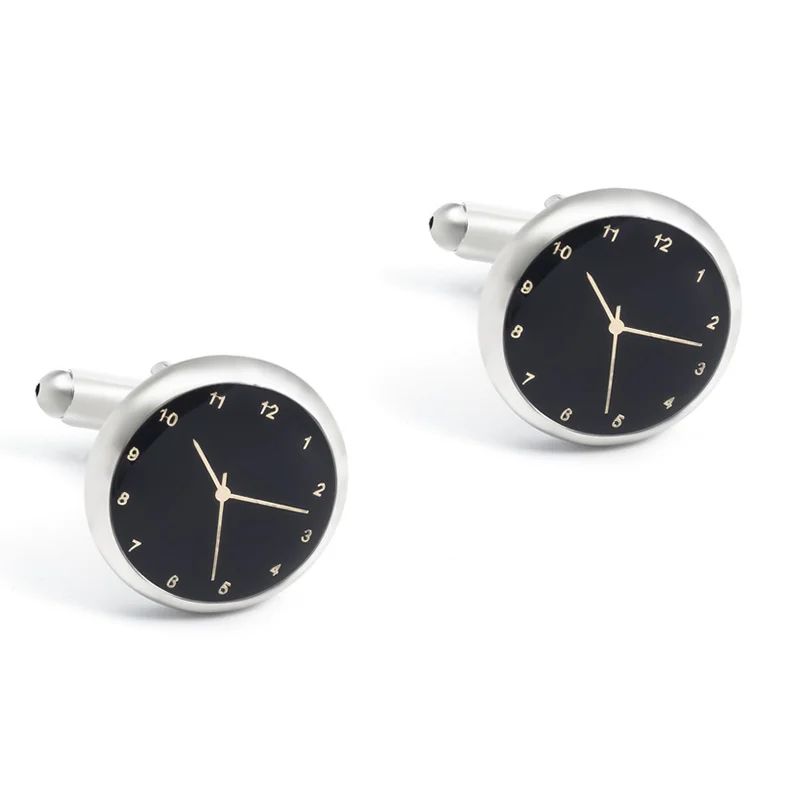 High End Clock Shaped Metal Cufflinks Business Men's French Shirt Temperament Fashionable And Simple Cufflinks_voghion.com