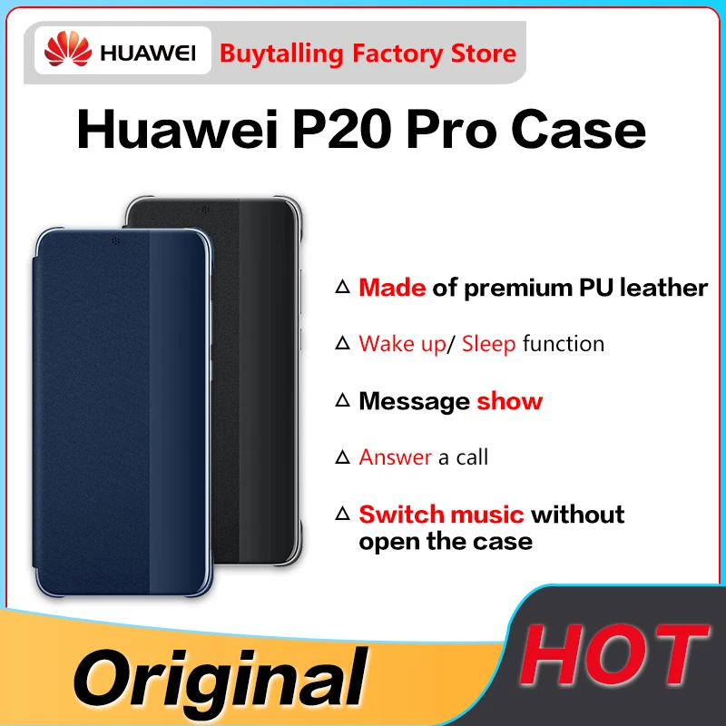 Funda oficial de marca Huawei P20 / P20 Pro, funda inteligente tapa para Huawei P20 /Pro, Original, espejo, ventana, sueño, despertador