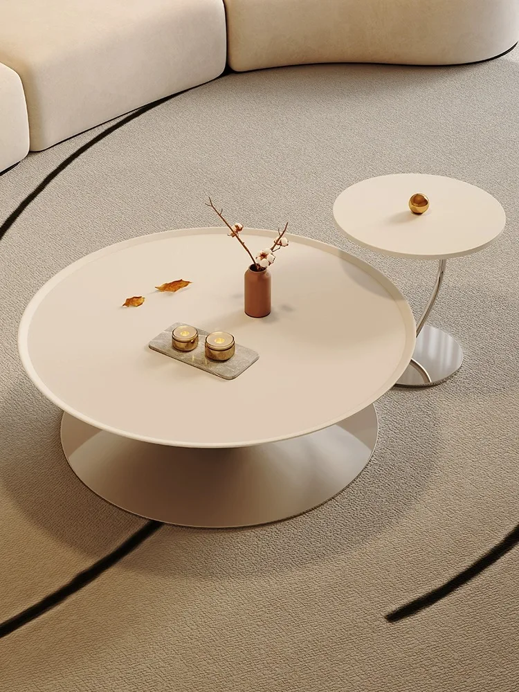 

Cream style coffee table circular modern light luxury French small unit side table combination
