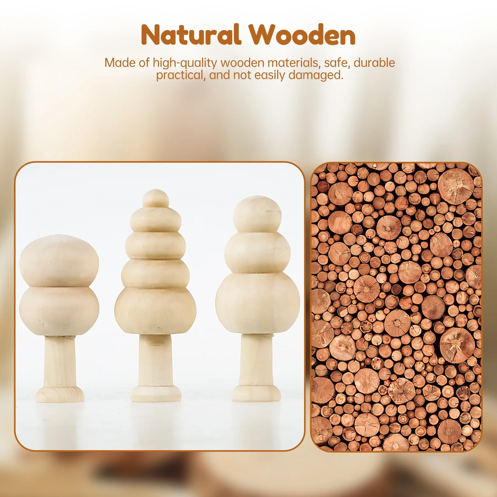 30Pcs Unfinished Wooden Trees DIY Unfinished Wood Mushroom Smooth Wood Blank Painting Tree Toy Wooden Blank Craft Supplies Set