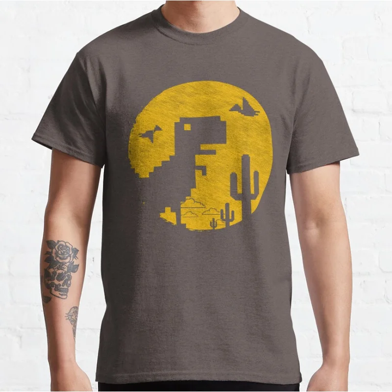 Retro Dinosaur Pixel Art T-Shirt - Funny 90s Video Game Design for Men, Large Size Adult Tops