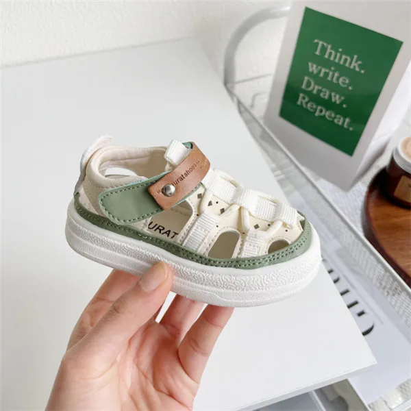 

2023 New Summer Baby Shoes For Boys Leather Cut-outs Girls Sandals Soft Sole Kids Beach Shoes 15-25 Fashion Toddler Sandals