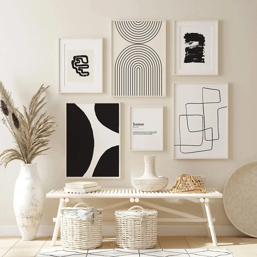 

Bohemia Abstract Rainbow Line Wall Art Canvas Painting Black Beige Posters Minimalist Print Pictures Living Room Interior Decor