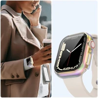 Boîtier de montre coloré en verre trempé intégré, pour Apple Watch 45mm 40mm 44mm 41mm, IWatch série 9 8 7 6 SE 5, couverture de couverture, nouveau 6