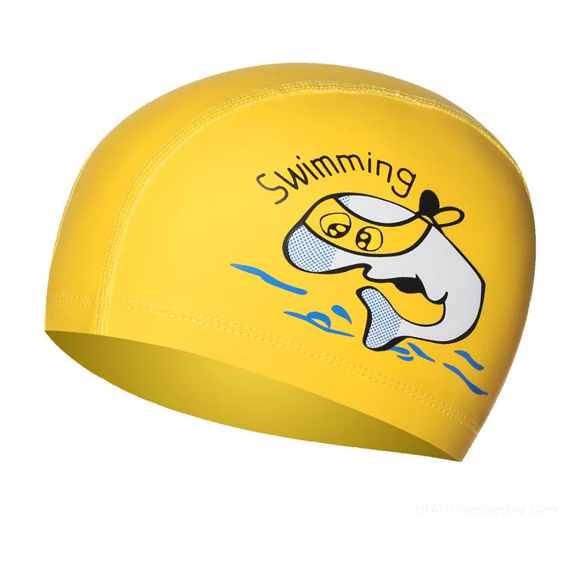 Kids Children Swimming Cap Waterproof PU Fabric Cute Cartoon Animal Dolphin Protect Ears Long Hair Boys Girls Swim Pool Caps Hat