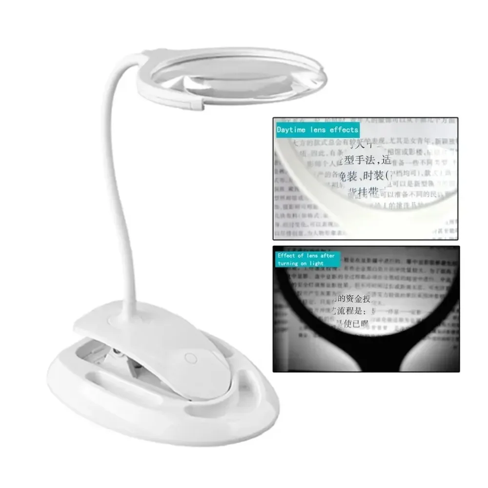 Vue de face de la loupe de bureau LED grossissante 3X/8X 100mm pour modélisme, base stable et bras flexible