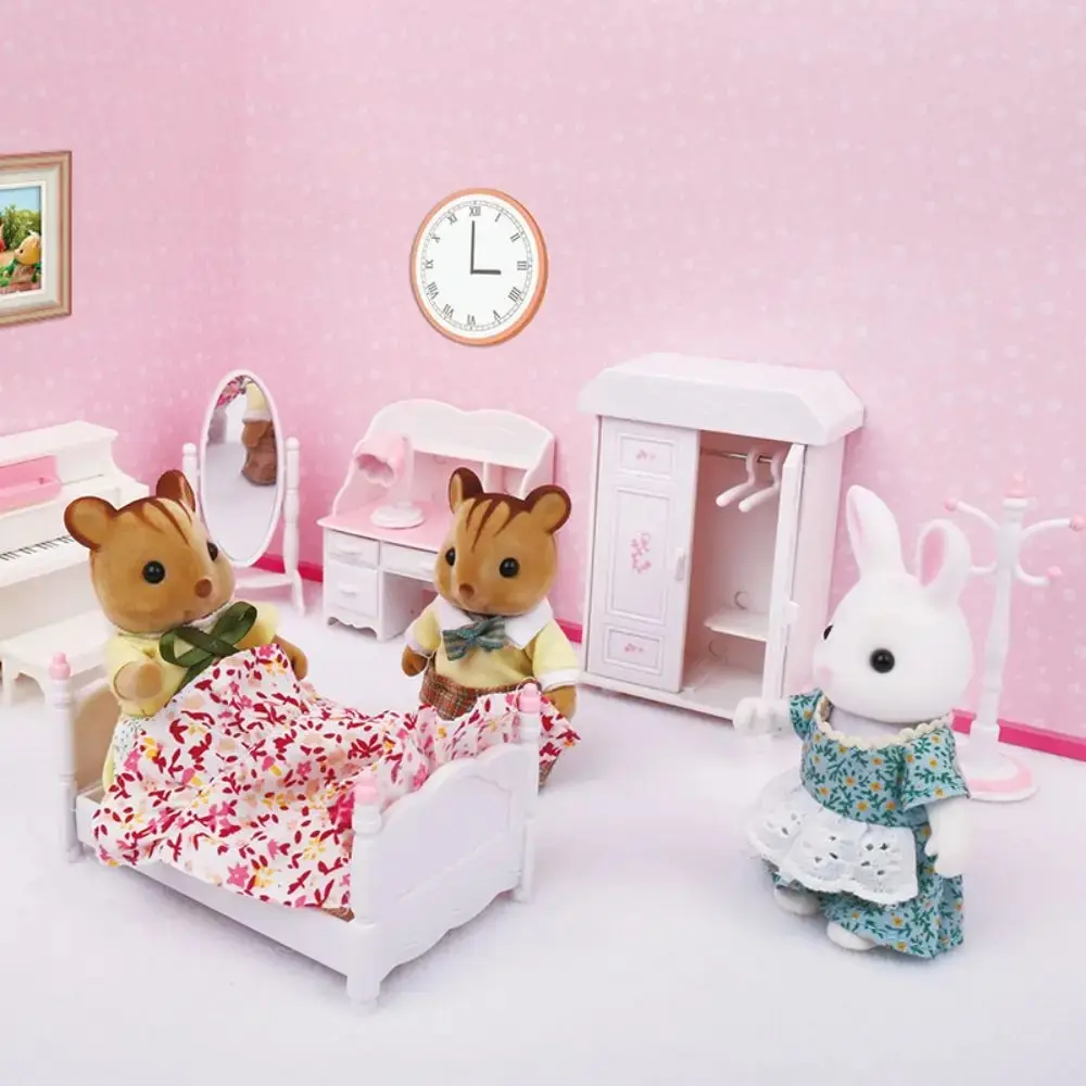 Miniature Dollhouse Furniture 1/12 Dollhouse Forest Family Microfilm Furniture Bathroon Kitchen Dining Room Bed Wardrobe Model