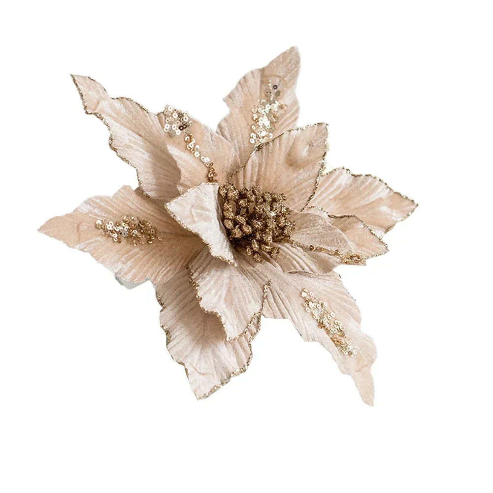 1pc Glitter Christmas Poinsettia Flower Xmas Tree Hanging Flower DIY Wreath Merry Christmas Decorations For Navidad Noel Natal