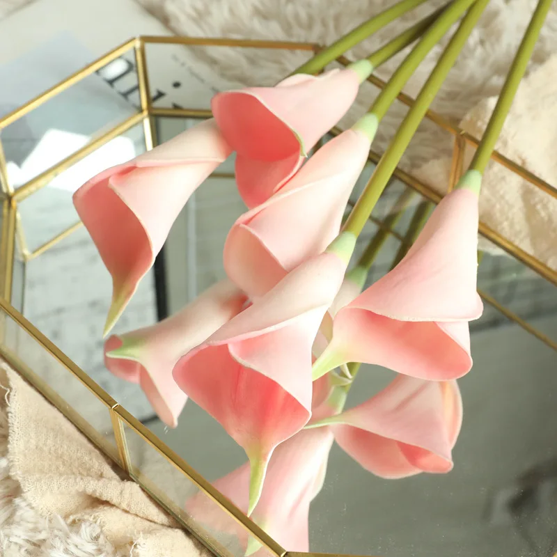 

PU Artificial Flowers Calla Lily Bunch Fake Flower Bouquet Table Home Wedding Decoration Fall Decor