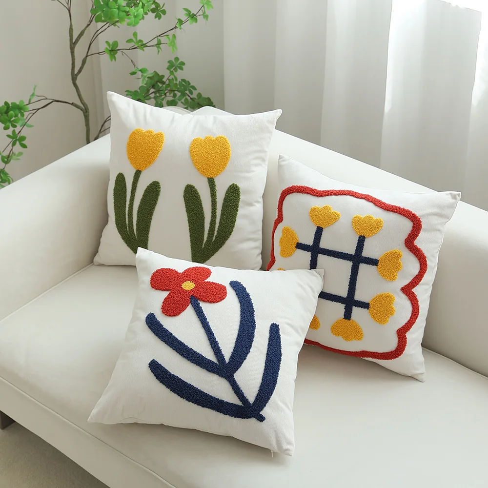 

Floral Embroidery Pillow Cover Corduroy Soft Home Decoration 45x45cm Cushion Case for Living Room Bedroom Sofa Couch Bed