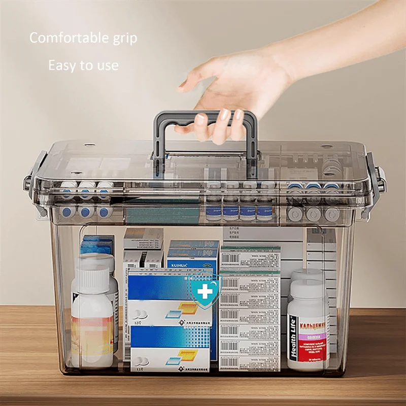 Waterproof Double-Layer Medicine Organizer - Transparent, Multi-Compartment Storage Box for Home & Bedroom First Aid Supplies