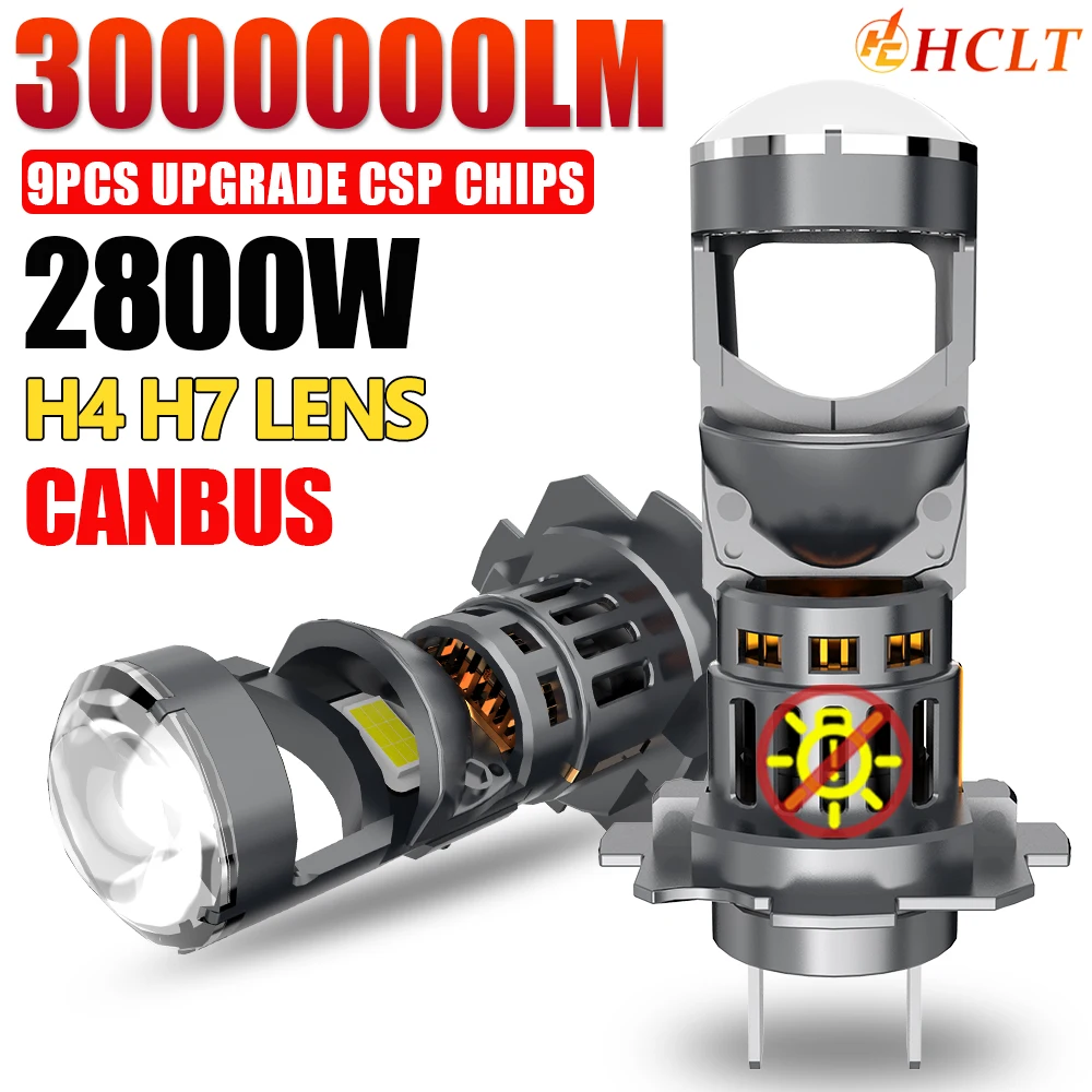 H7 H4 LED 프로젝터 헤드라이트 9003 HB2 캔버스 자동차 오토바이 바이 LED 미니 렌즈 라이트 6000K 초고휘도 터보 자동차 램프